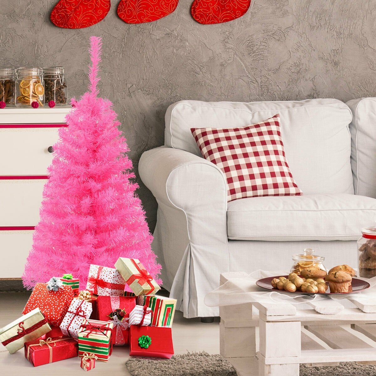 3 ft Premium Artificial Christmas Mini Tree with Stand, Pink Christmas Tree   at Gallery Canada