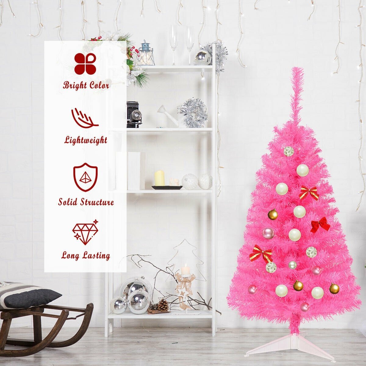 3 ft Premium Artificial Christmas Mini Tree with Stand, Pink Christmas Tree   at Gallery Canada