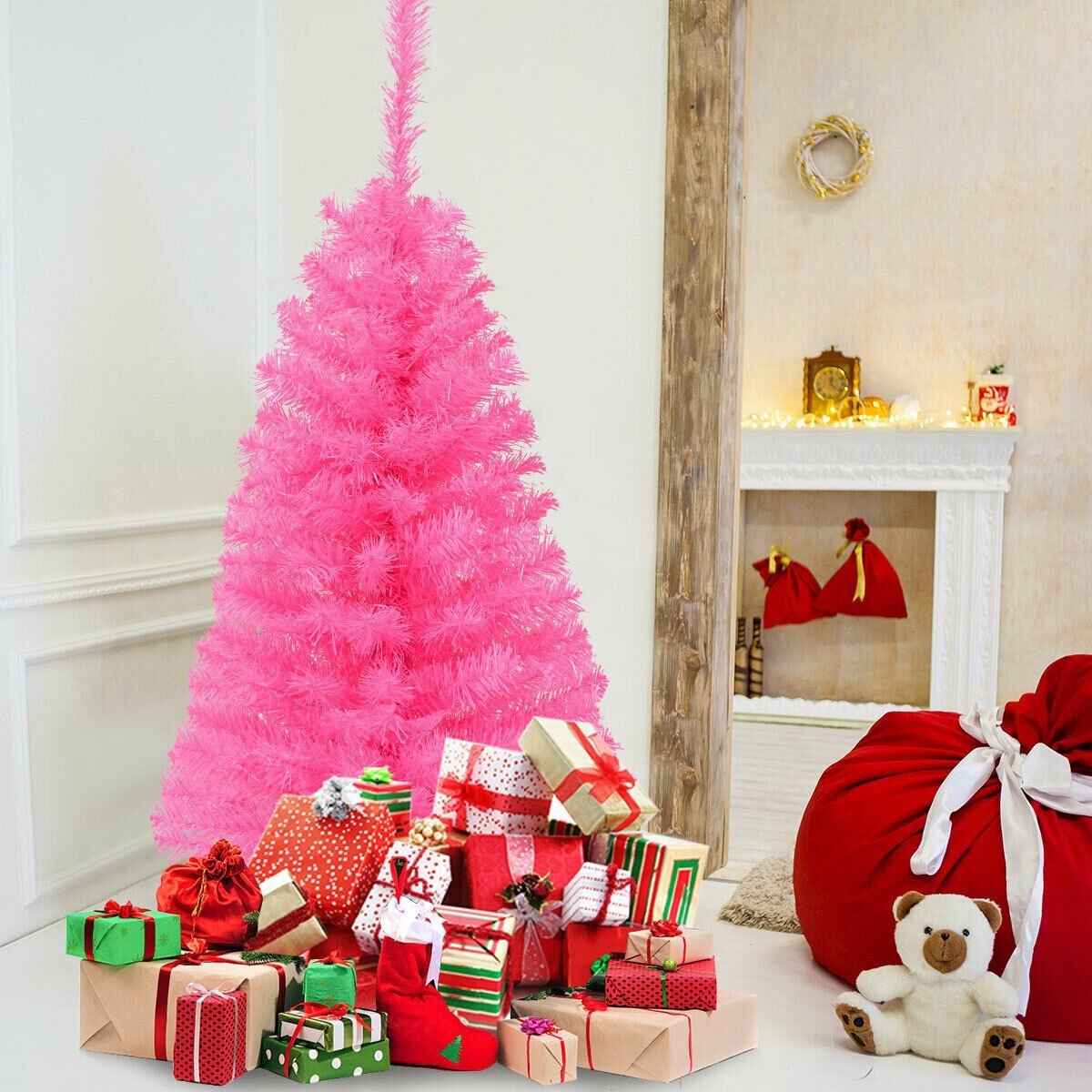 3 ft Premium Artificial Christmas Mini Tree with Stand, Pink Christmas Tree   at Gallery Canada