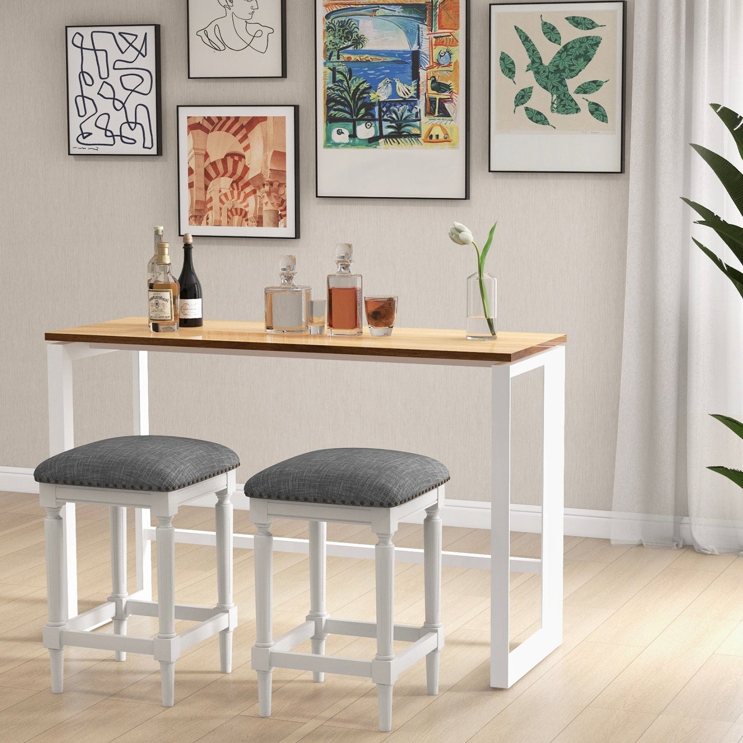 3 Heights Square Saddle Stool Set of 2 with Footrests and Padded Seats, Gray Bar Stools   at Gallery Canada