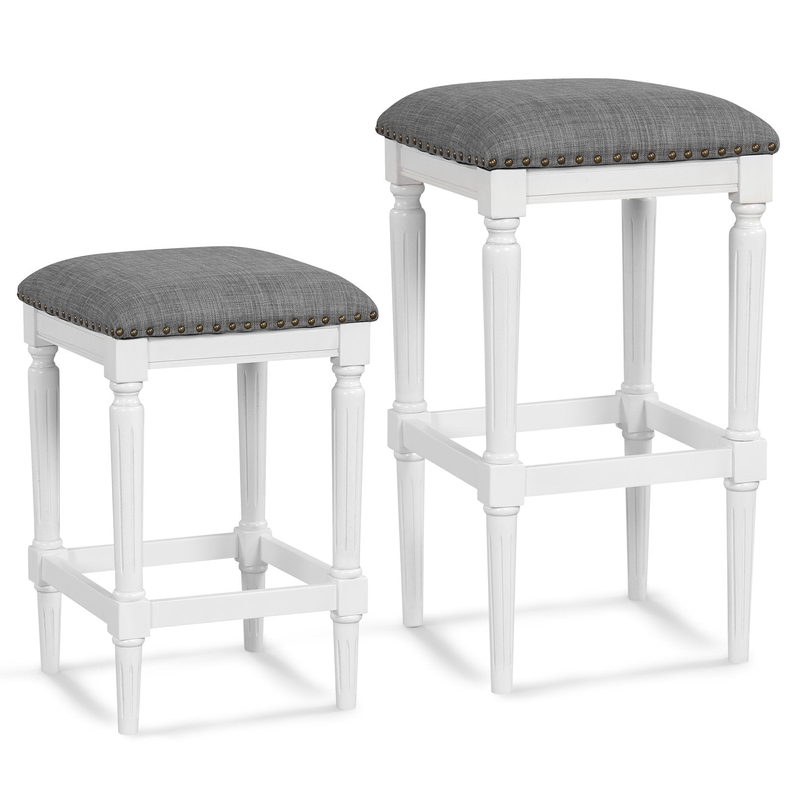 3 Heights Square Saddle Stool Set of 2 with Footrests and Padded Seats, Gray Bar Stools   at Gallery Canada