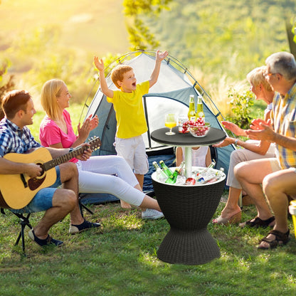 3 in 1 8 Gallon Patio Rattan Cooler Bar Table with Adjust Ice Bucket, Black Patio Bar Furniture   at Gallery Canada