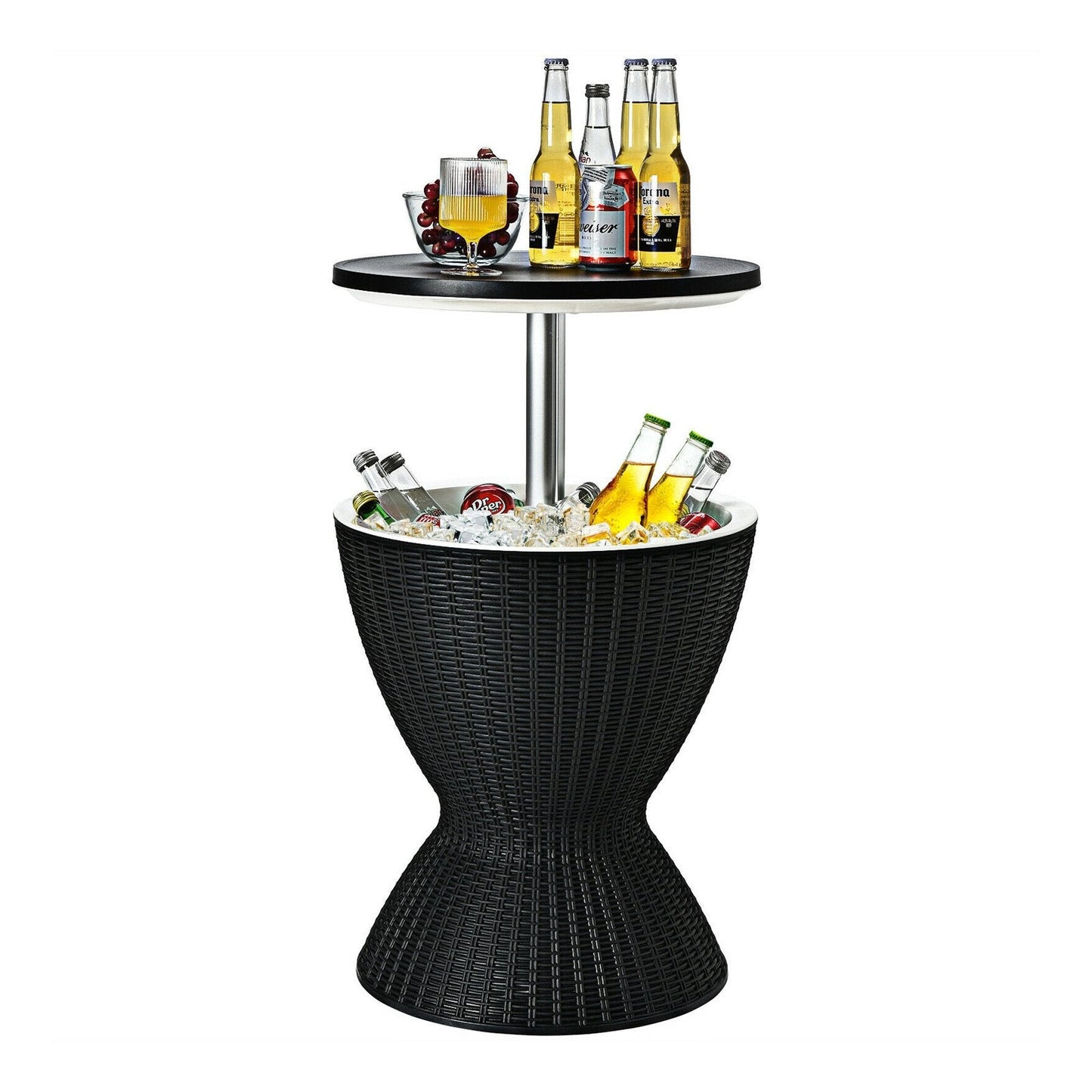 3 in 1 8 Gallon Patio Rattan Cooler Bar Table with Adjust Ice Bucket, Black Patio Bar Furniture   at Gallery Canada