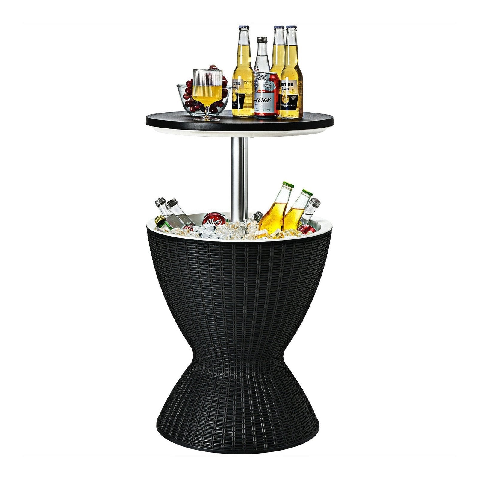 3 in 1 8 Gallon Patio Rattan Cooler Bar Table with Adjust Ice Bucket, Black Patio Bar Furniture   at Gallery Canada