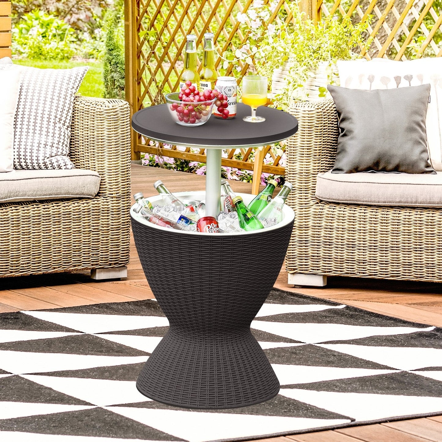 3 in 1 8 Gallon Patio Rattan Cooler Bar Table with Adjust Ice Bucket, Black Patio Bar Furniture   at Gallery Canada