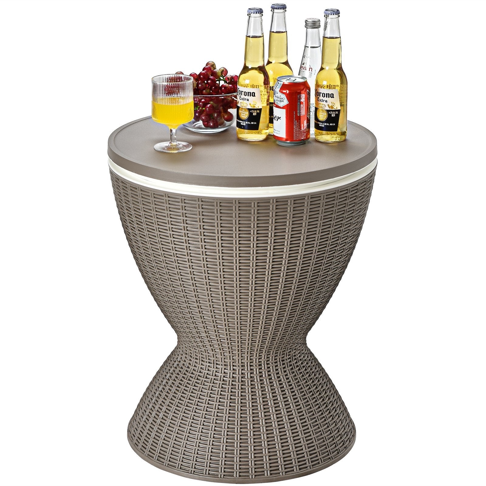 3 in 1 8 Gallon Patio Rattan Cooler Bar Table with Adjust Ice Bucket, Brown Patio Bar Furniture   at Gallery Canada