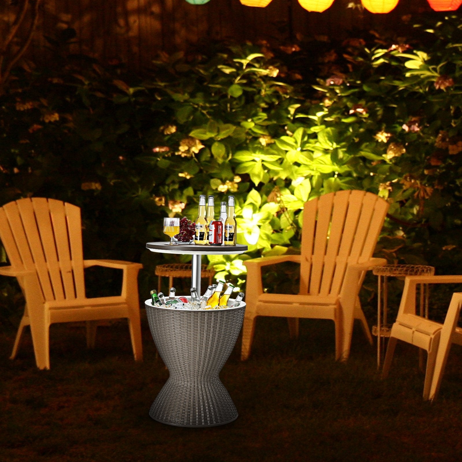 3 in 1 8 Gallon Patio Rattan Cooler Bar Table with Adjust Ice Bucket, Brown Patio Bar Furniture   at Gallery Canada