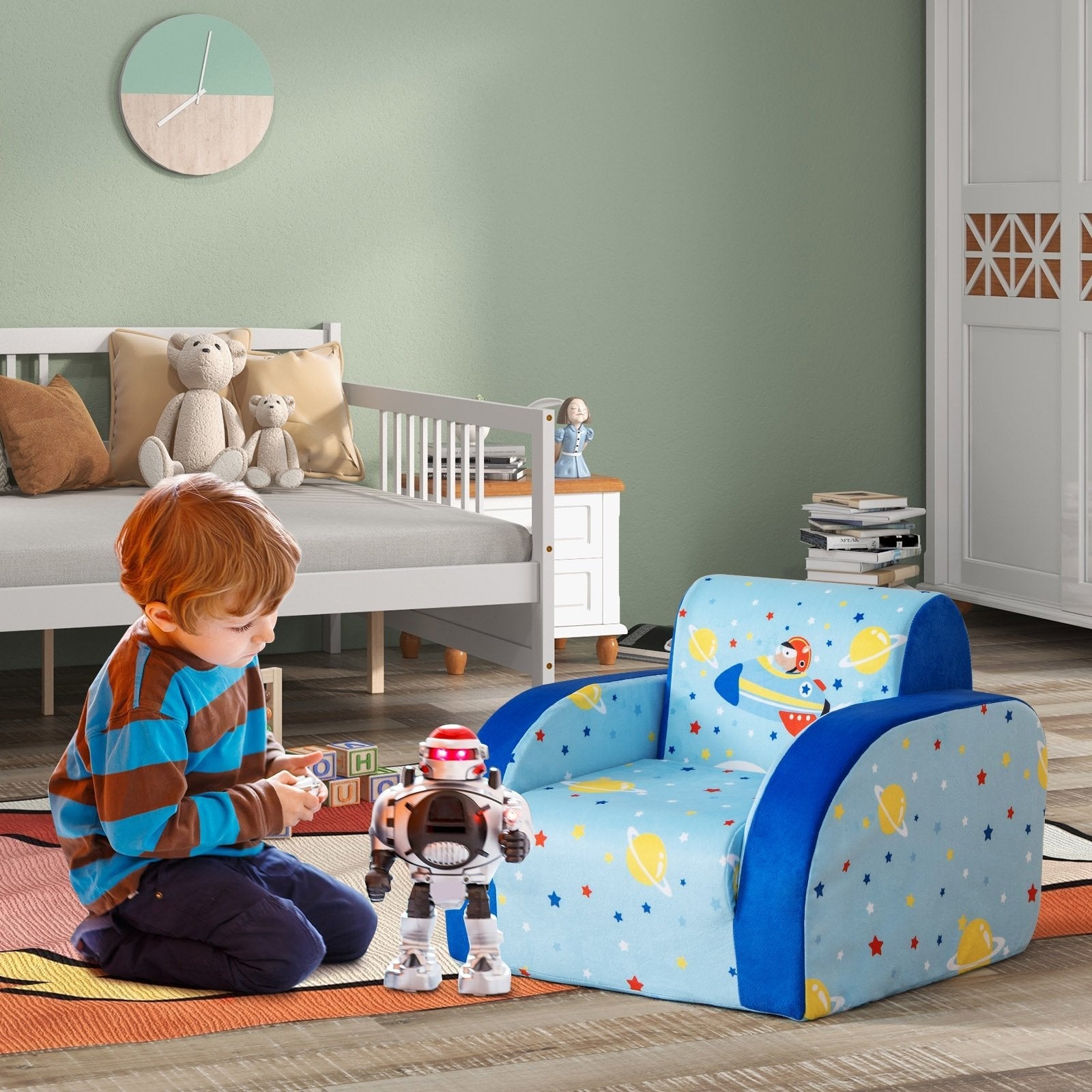 3 in 1 Convertible Flip Open Kids Sofa for Nap Play Sleep, Blue Kids Chairs & Seating   at Gallery Canada