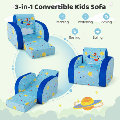 3 in 1 Convertible Flip Open Kids Sofa for Nap Play Sleep, Blue Kids Chairs & Seating   at Gallery Canada