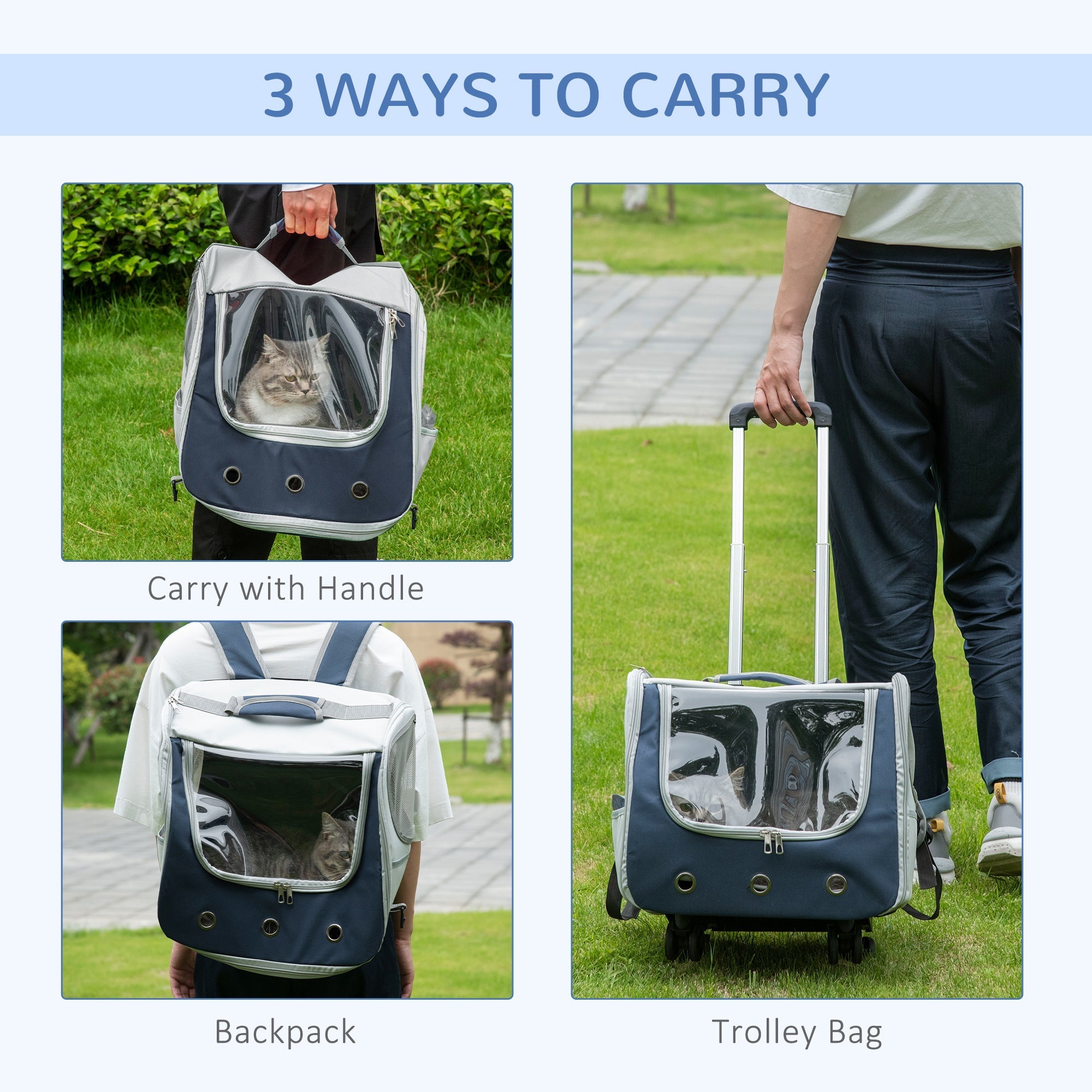 3 IN 1 Dog Carrier, Foldable Pet Backpack, Luggage with Telescoping Handle, Adjustable Shoulder Strap for Small Cats &; Dogs Travel Hiking, Light Grey Dog Bike Trailers & Strollers   at Gallery Canada