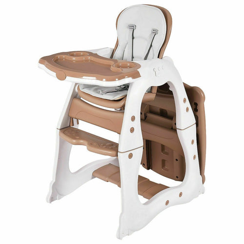 3 in 1 Infant Table and Chair Set Baby High Chair, Brown