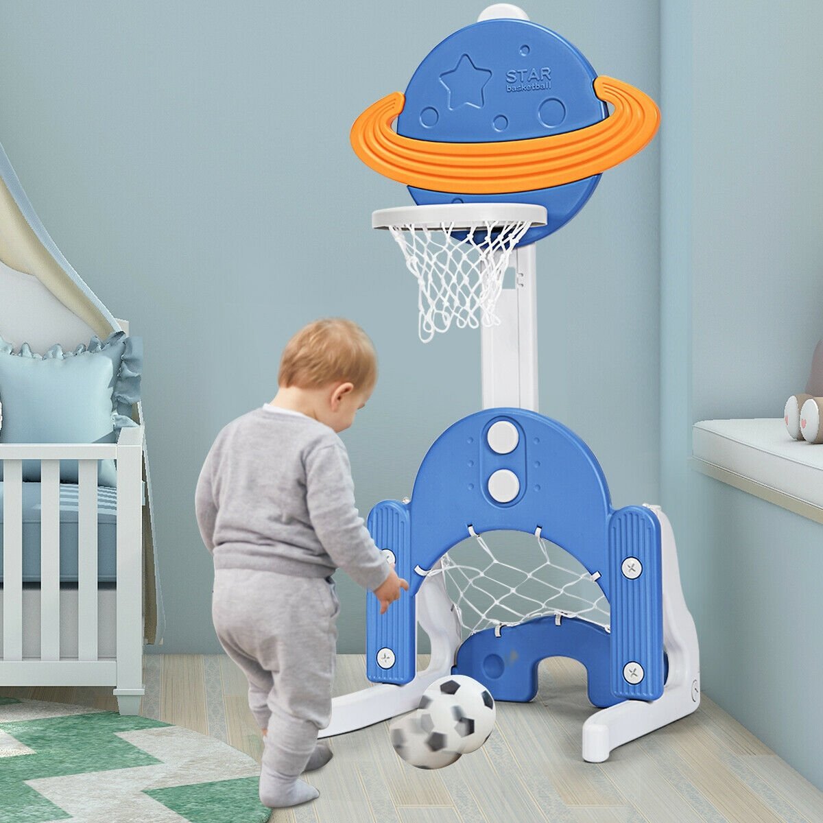 3 in 1 Kids Basketball Hoop Set with Balls, Blue Toy Sports   at Gallery Canada