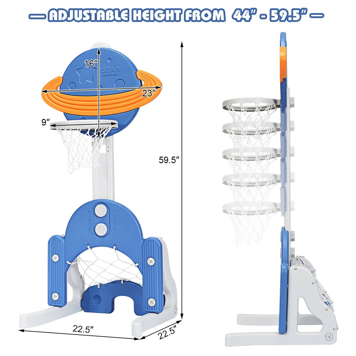 3 in 1 Kids Basketball Hoop Set with Balls, Blue Toy Sports   at Gallery Canada