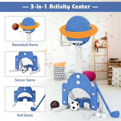 3 in 1 Kids Basketball Hoop Set with Balls, Blue Toy Sports   at Gallery Canada