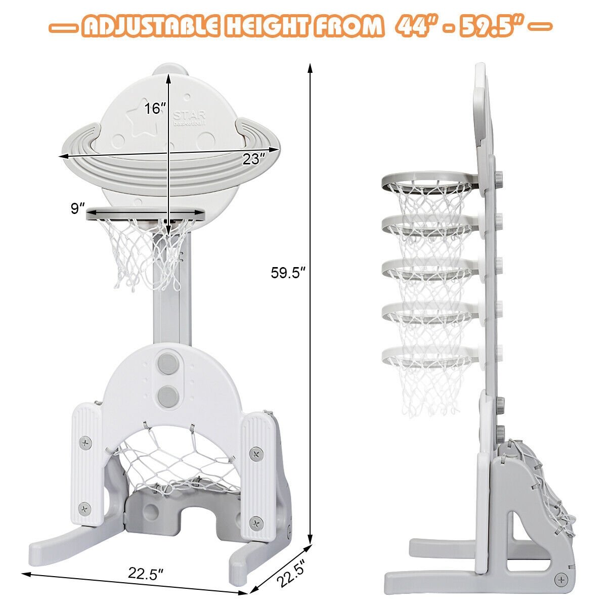 3 in 1 Kids Basketball Hoop Set with Balls, White Toy Sports   at Gallery Canada