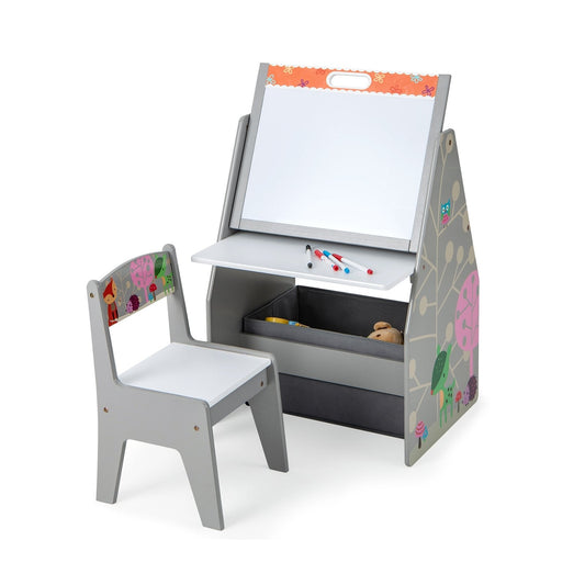 3 in 1 Kids Easel and Play Station Convertible with Chair and Storage Bins, Gray Art Easels   at Gallery Canada