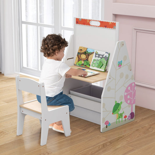 3 in 1 Kids Easel and Play Station Convertible with Chair and Storage Bins, White Art Easels   at Gallery Canada