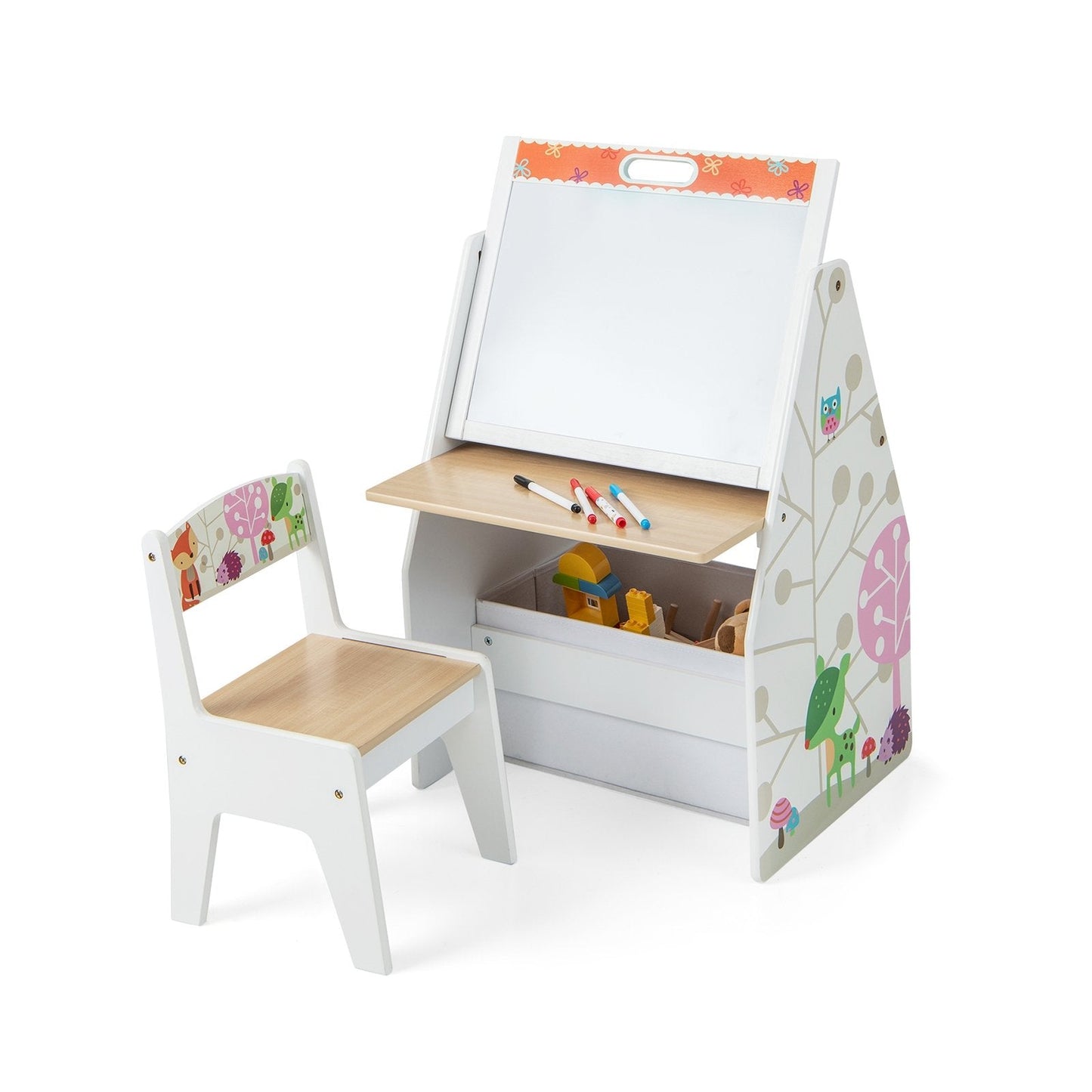 3 in 1 Kids Easel and Play Station Convertible with Chair and Storage Bins, White Art Easels   at Gallery Canada