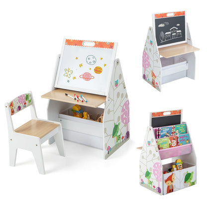 3 in 1 Kids Easel and Play Station Convertible with Chair and Storage Bins, White Art Easels   at Gallery Canada