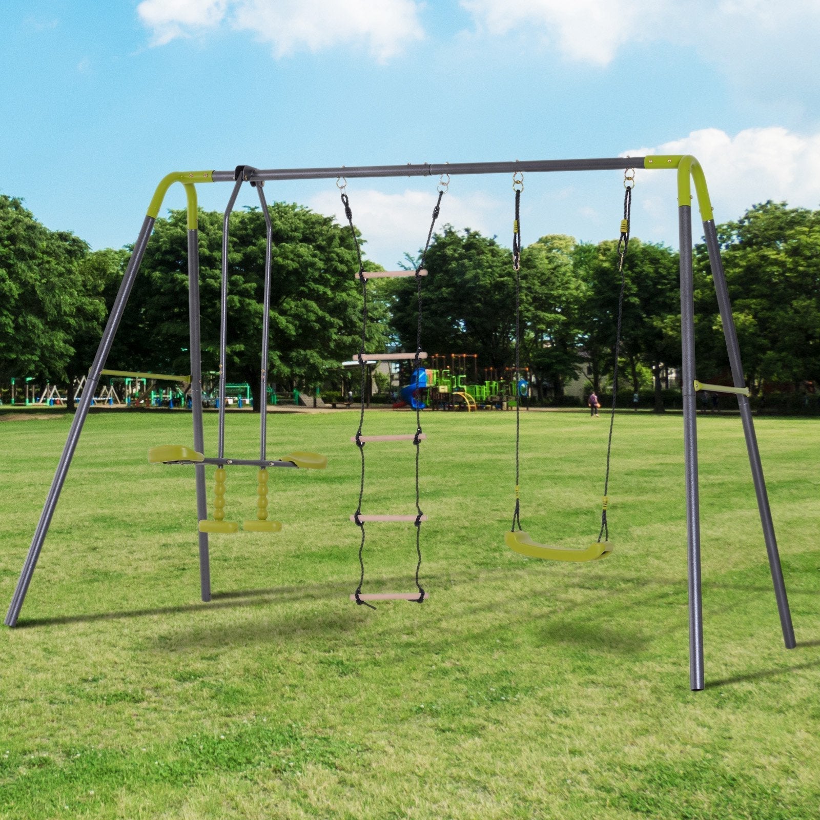 Double Face-to-Face Swing & Glider Set with Climbing Ladder, Grey/Lemon Green Gym Sets & Swings   at Gallery Canada