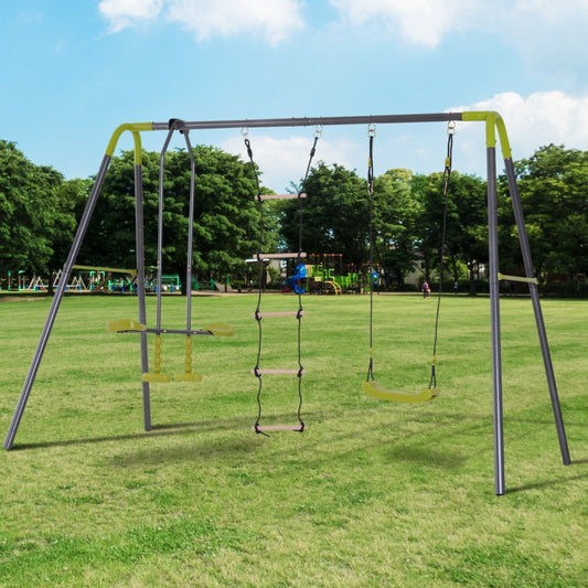 Double Face-to-Face Swing & Glider Set with Climbing Ladder, Grey/Lemon Green Gym Sets & Swings Grey and Lemon Green  at Gallery Canada