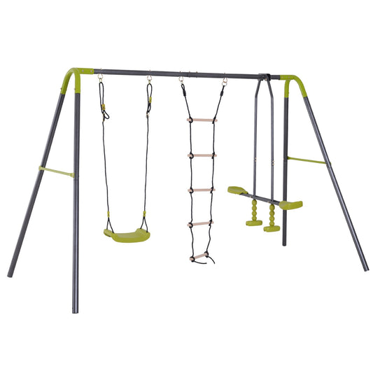 Double Face-to-Face Swing & Glider Set with Climbing Ladder, Grey/Lemon Green Gym Sets & Swings Grey and Lemon Green  at Gallery Canada