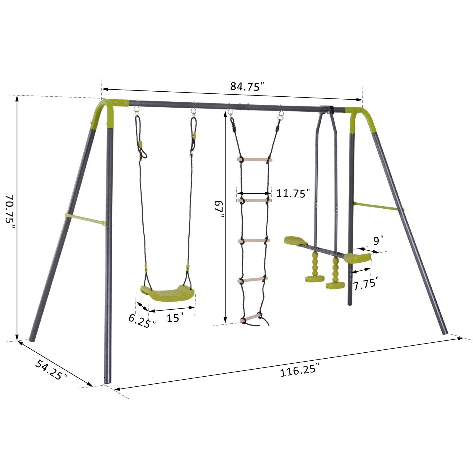 Double Face-to-Face Swing & Glider Set with Climbing Ladder, Grey/Lemon Green Gym Sets & Swings   at Gallery Canada