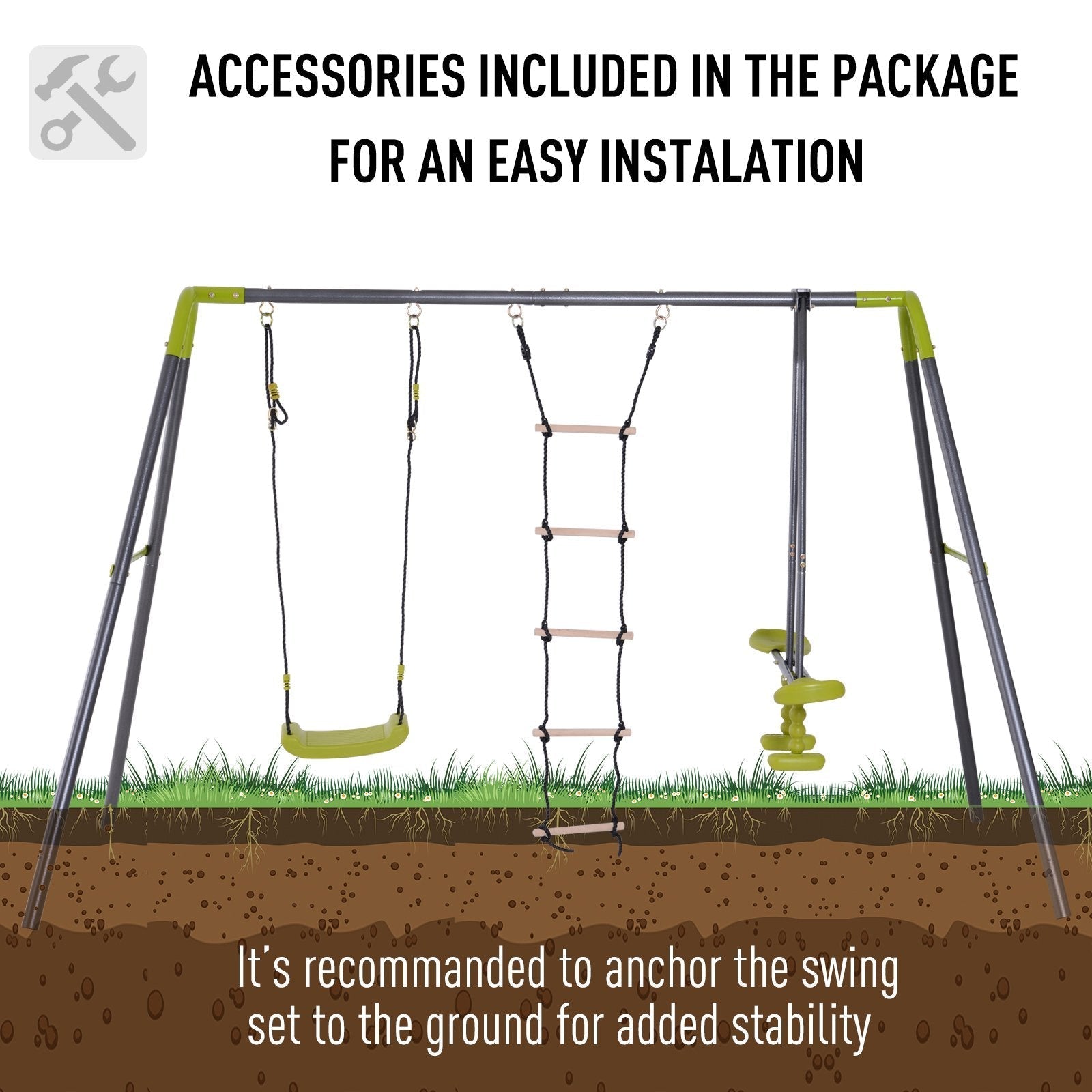 Double Face-to-Face Swing & Glider Set with Climbing Ladder, Grey/Lemon Green Gym Sets & Swings   at Gallery Canada