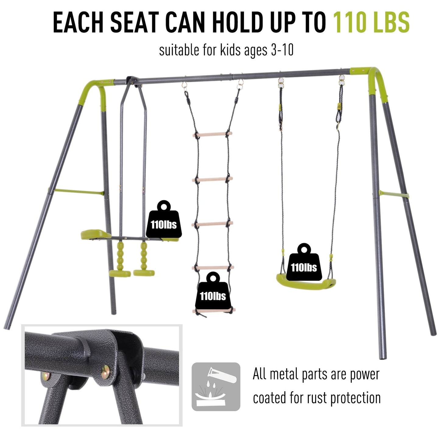 Double Face-to-Face Swing & Glider Set with Climbing Ladder, Grey/Lemon Green Gym Sets & Swings   at Gallery Canada