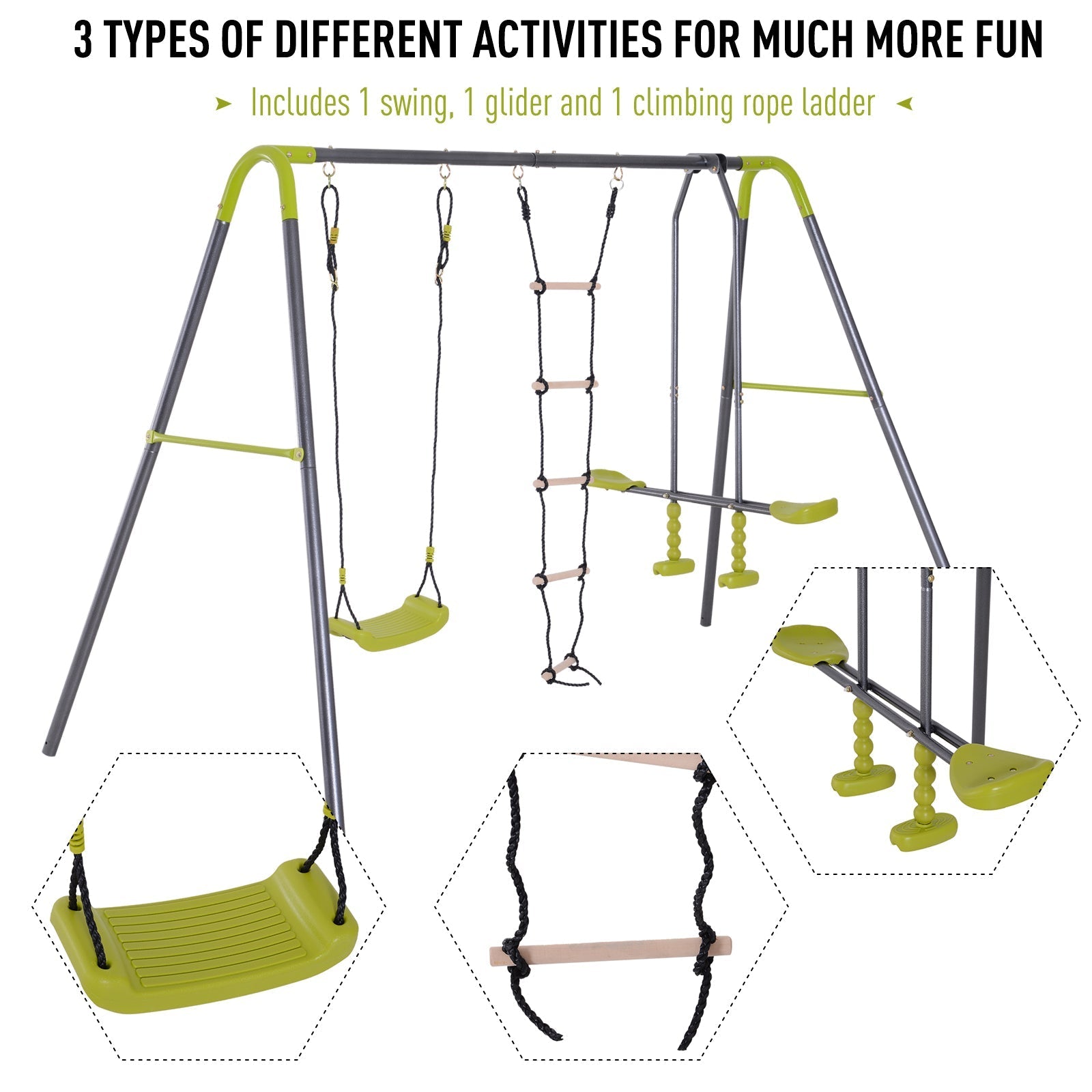 Double Face-to-Face Swing & Glider Set with Climbing Ladder, Grey/Lemon Green Gym Sets & Swings   at Gallery Canada