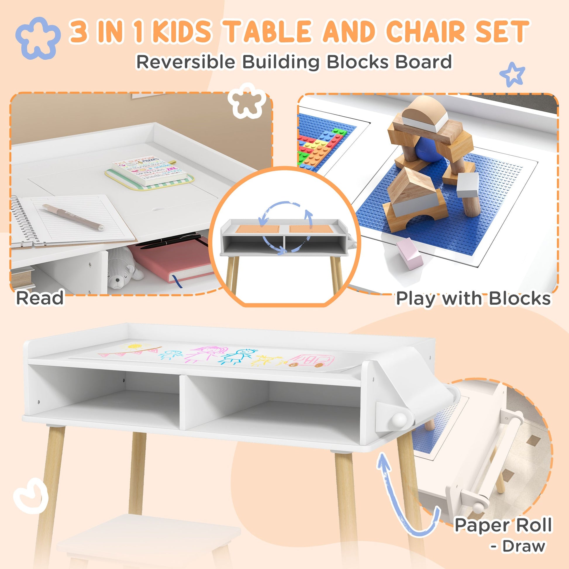 3 in 1 Kids Table and Chair Set for Playing, Drawing, Reading, Art, Craft, for Nursery, Playroom, Blue Kids Table Sets   at Gallery Canada