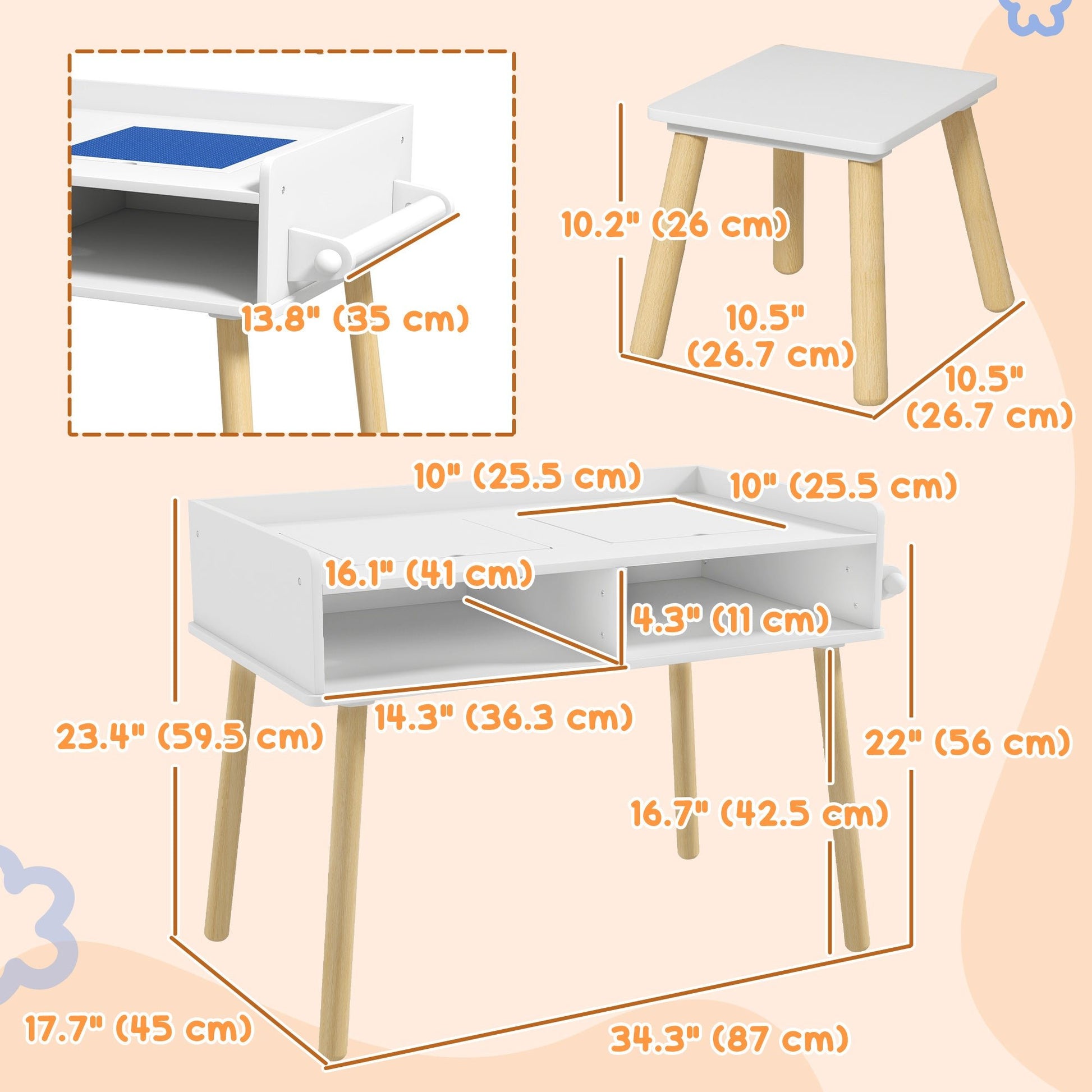 3 in 1 Kids Table and Chair Set for Playing, Drawing, Reading, Art, Craft, for Nursery, Playroom, Blue Kids Table Sets   at Gallery Canada