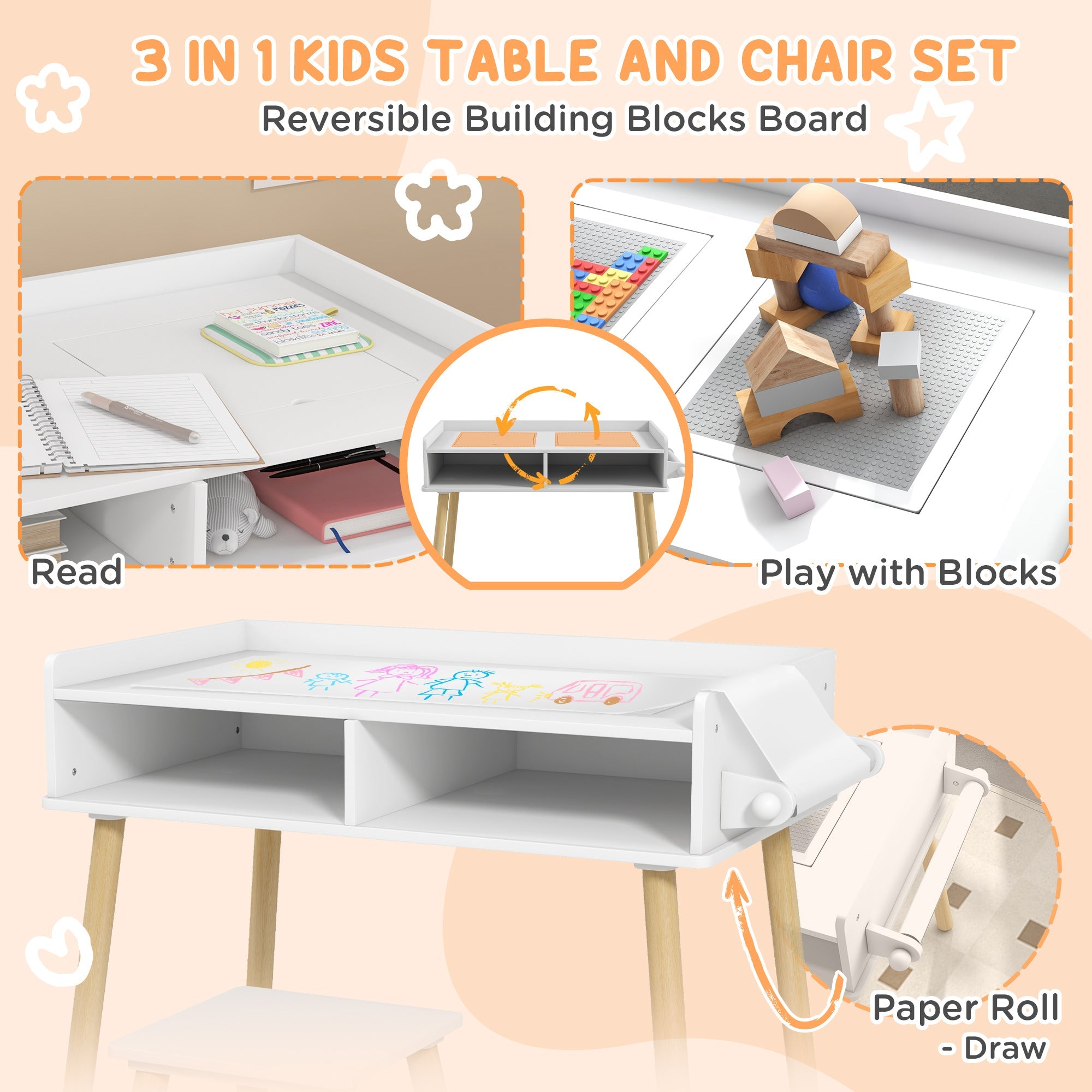 3 in 1 Kids Table and Chair Set for Playing, Drawing, Reading, Art, Craft, for Nursery, Playroom, Grey Kids Table Sets   at Gallery Canada