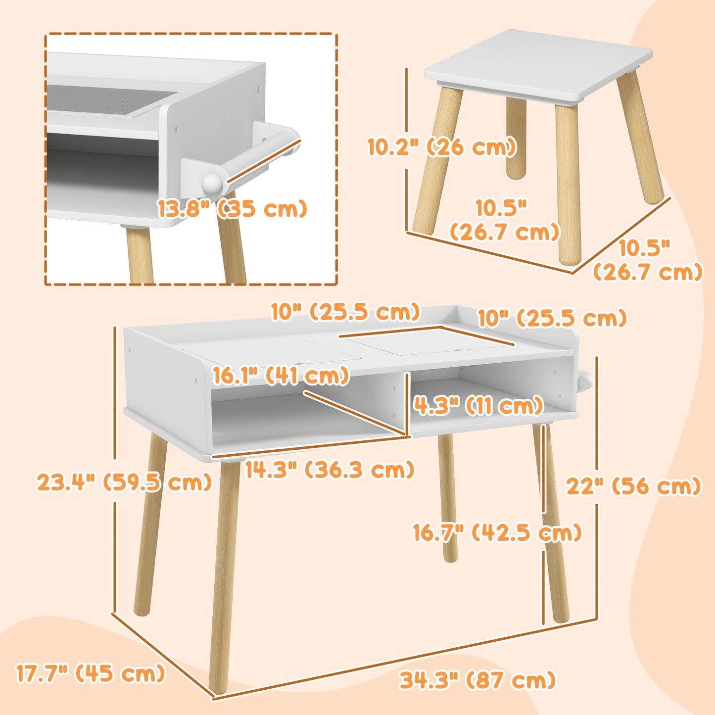 3 in 1 Kids Table and Chair Set for Playing, Drawing, Reading, Art, Craft, for Nursery, Playroom, Grey Kids Table Sets   at Gallery Canada