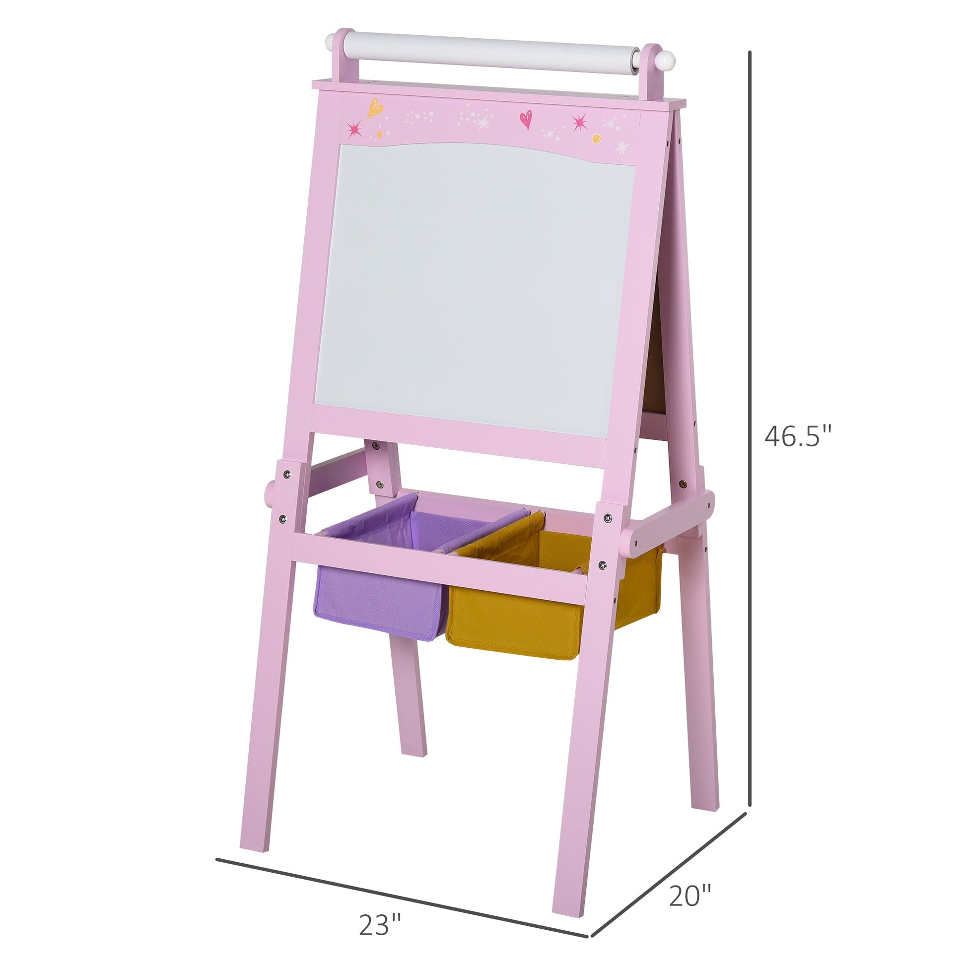 3 In 1 Kids Wooden Art Easel with Paper Roll Double-Sided Chalkboard &; Whiteboard with Storage Baskets Gift for Toddler Girl Age 3 Years+ Pink Kids Desk Sets   at Gallery Canada