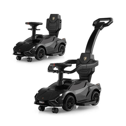 3 in 1 Licensed Lamborghini Ride Walking Toy Stroller, Black Push & Pedal Ride On Toys   at Gallery Canada