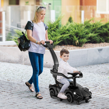 3 in 1 Licensed Lamborghini Ride Walking Toy Stroller, Black Push & Pedal Ride On Toys   at Gallery Canada