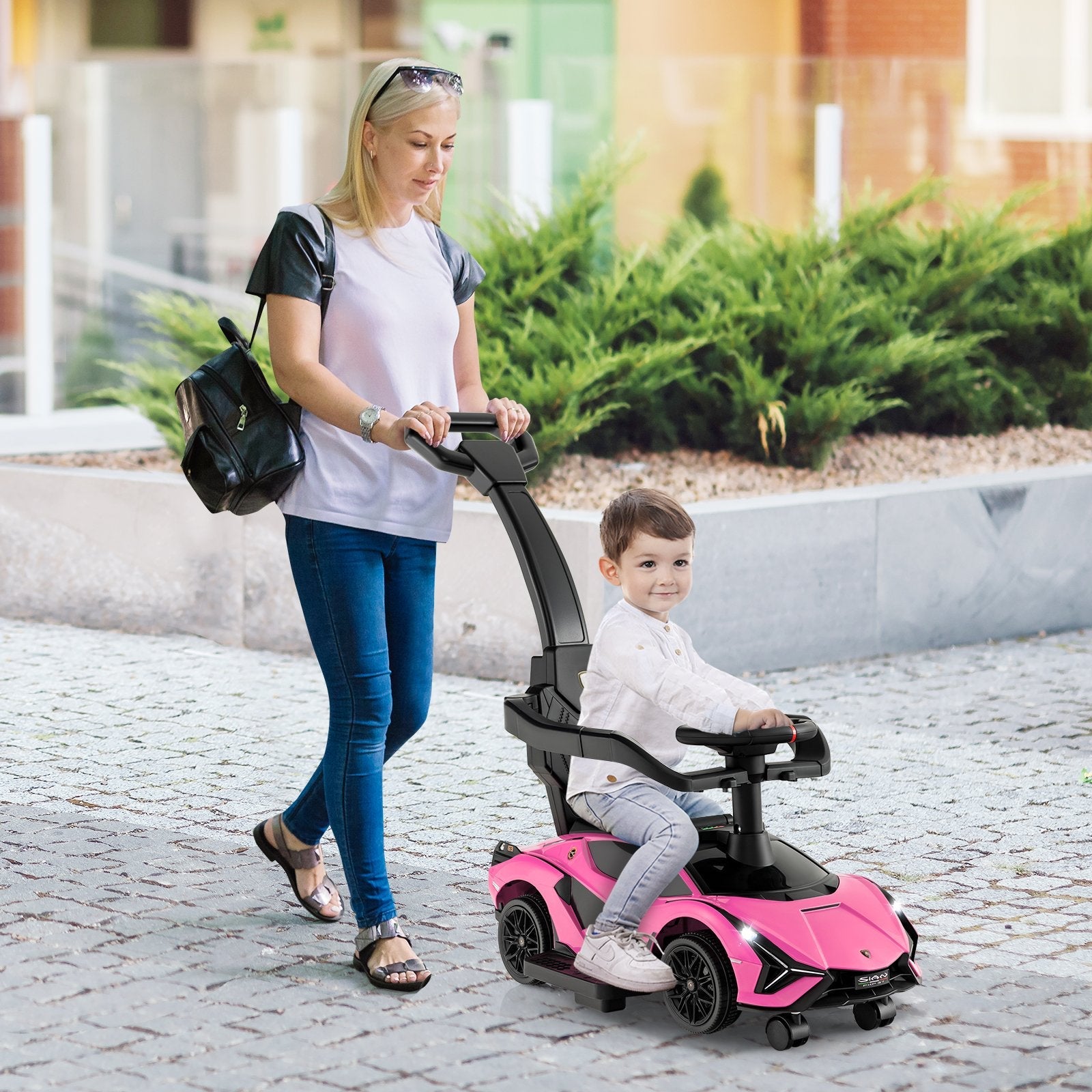 3 in 1 Licensed Lamborghini Ride Walking Toy Stroller, Pink Push & Pedal Ride On Toys   at Gallery Canada