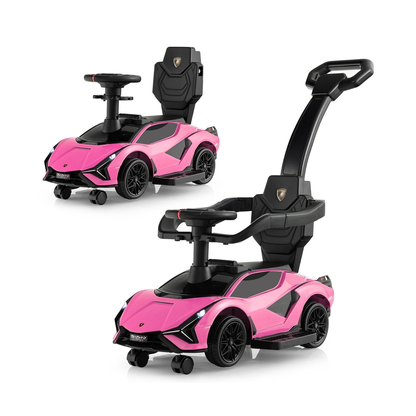 3 in 1 Licensed Lamborghini Ride Walking Toy Stroller, Pink Push & Pedal Ride On Toys   at Gallery Canada