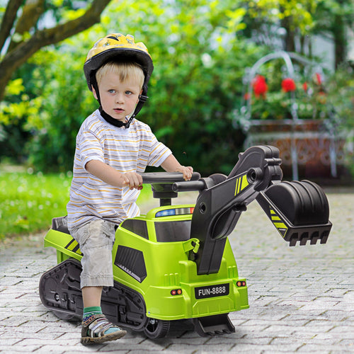 3 in 1 Ride on Excavator Bulldozer Road Roller, No Power Pretend Play Construction with Music, for 18-48 Months, Green