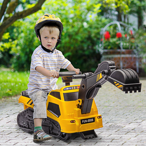 3 in 1 Ride on Excavator Bulldozer Road Roller, No Power Pretend Play Construction with Music, for 18-48 Months, Yellow