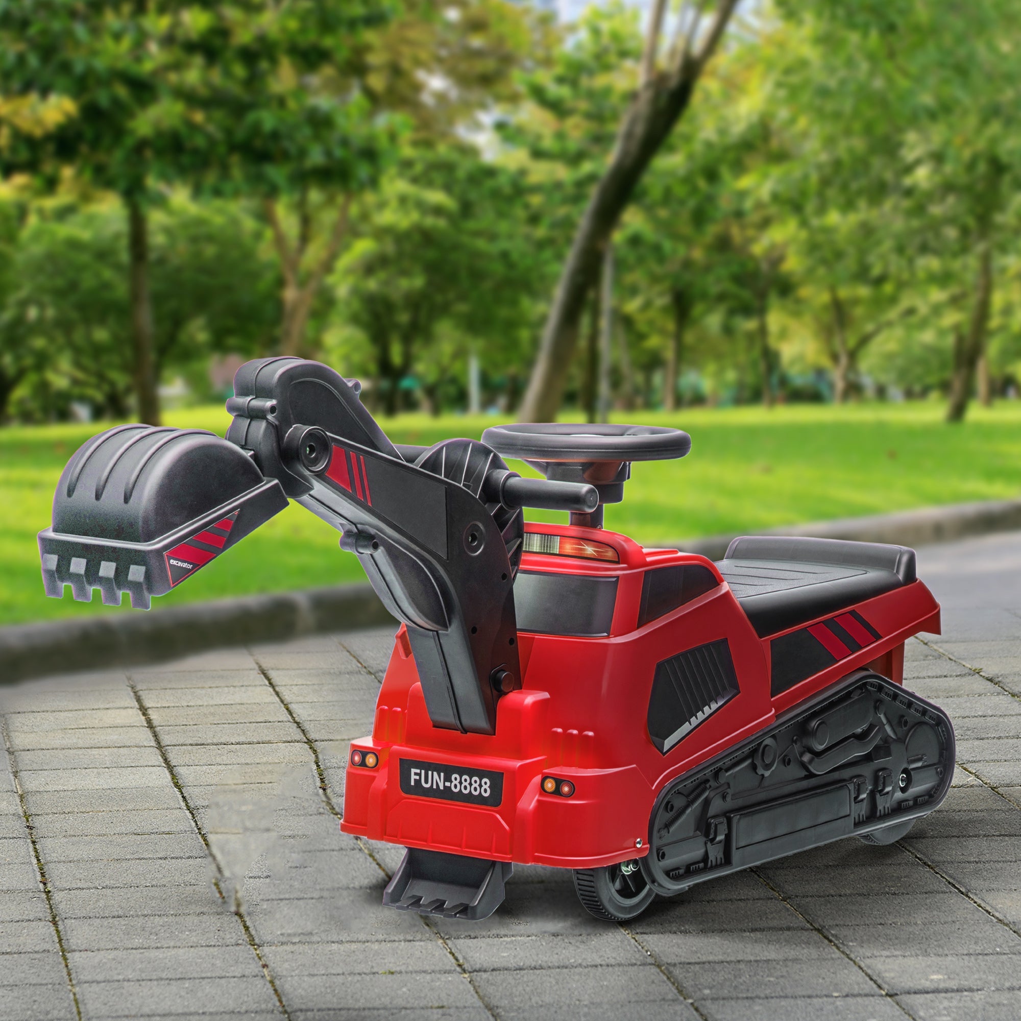 3 in 1 Ride on Excavator Bulldozer Road Roller w/ Music Red Toy Excavators   at Gallery Canada