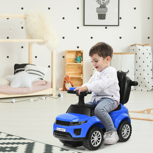 3 In 1 Ride on Push Car Toddler Stroller Sliding Car with Music, Blue Push & Pedal Ride On Toys   at Gallery Canada