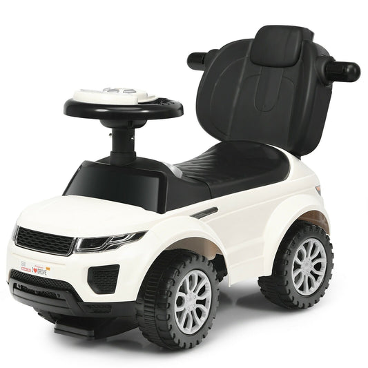 3 In 1 Ride on Push Car Toddler Stroller Sliding Car with Music, White Push & Pedal Ride On Toys   at Gallery Canada