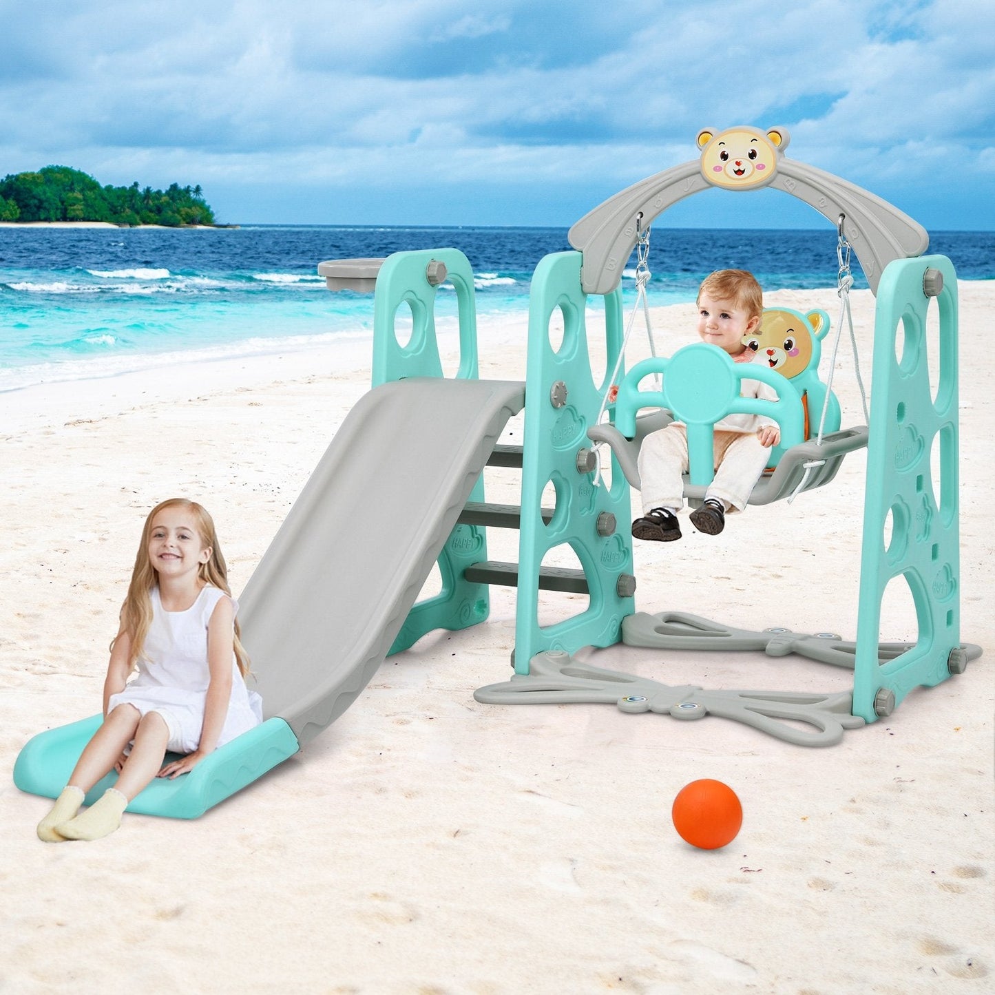 3 in 1 Toddler Climber and Swing Set Slide Playset, Green Climbers & Slides   at Gallery Canada