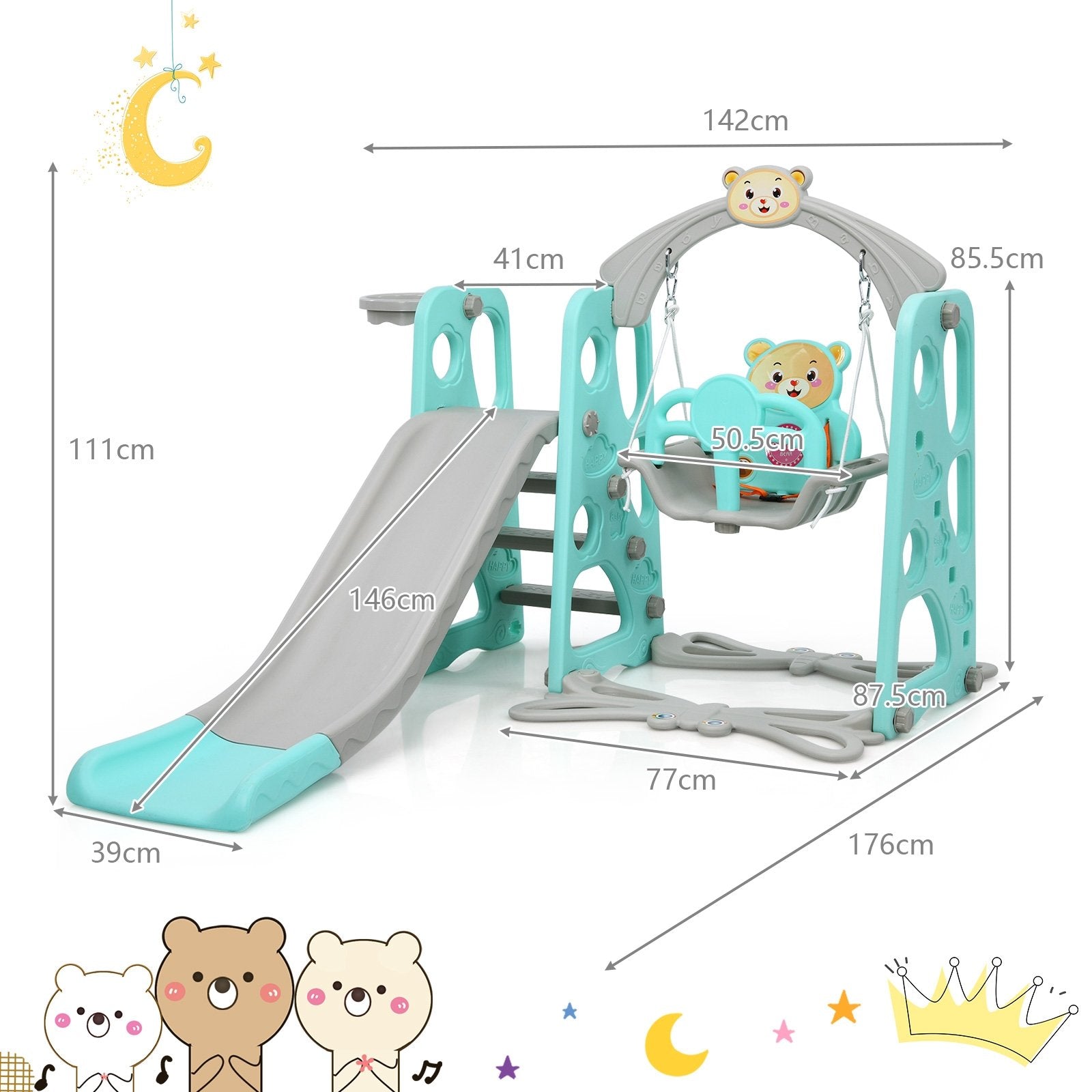 3 in 1 Toddler Climber and Swing Set Slide Playset, Green Climbers & Slides   at Gallery Canada