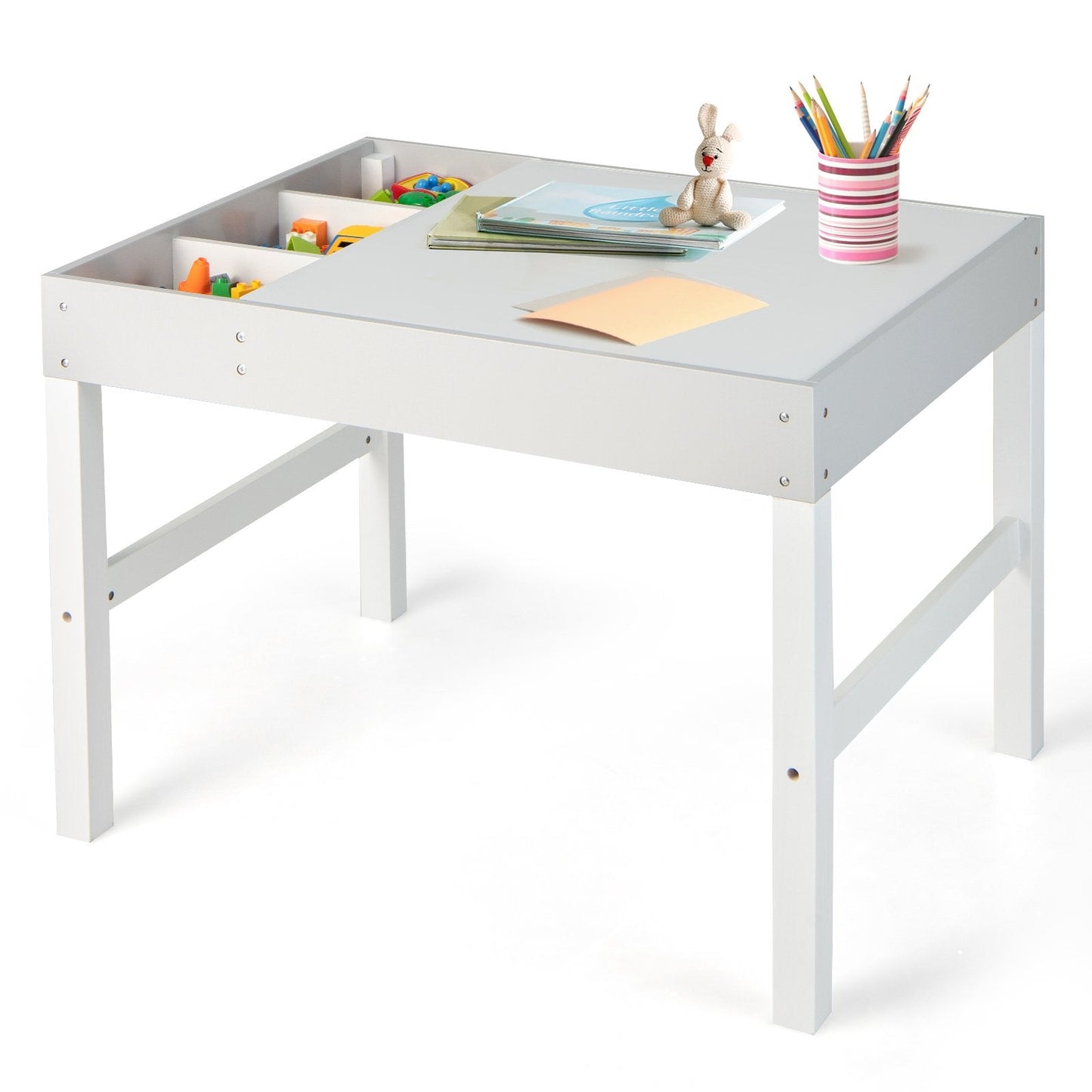 3 in 1 Wooden Kids Table with Storage and Double-Sided Tabletop, White Kids Table & Chair Sets   at Gallery Canada