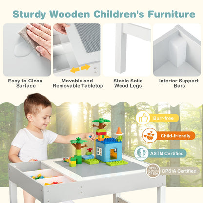 3 in 1 Wooden Kids Table with Storage and Double-Sided Tabletop, White Kids Table & Chair Sets   at Gallery Canada