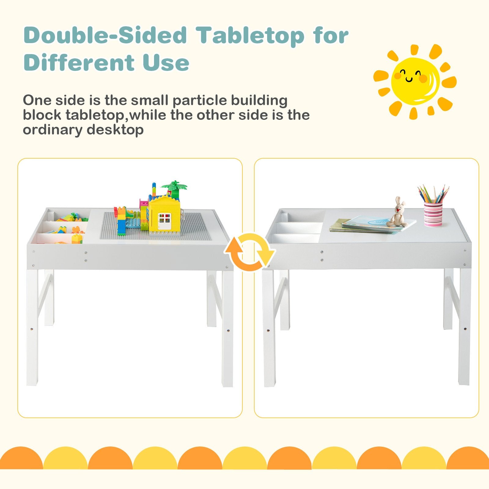 3 in 1 Wooden Kids Table with Storage and Double-Sided Tabletop, White Kids Table & Chair Sets   at Gallery Canada