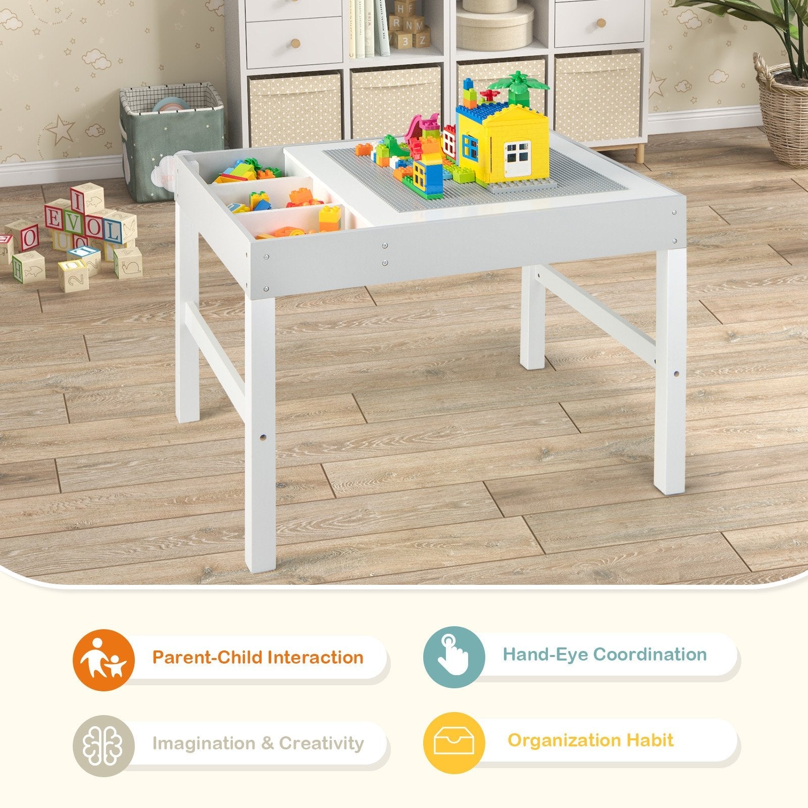 3 in 1 Wooden Kids Table with Storage and Double-Sided Tabletop, White Kids Table & Chair Sets   at Gallery Canada